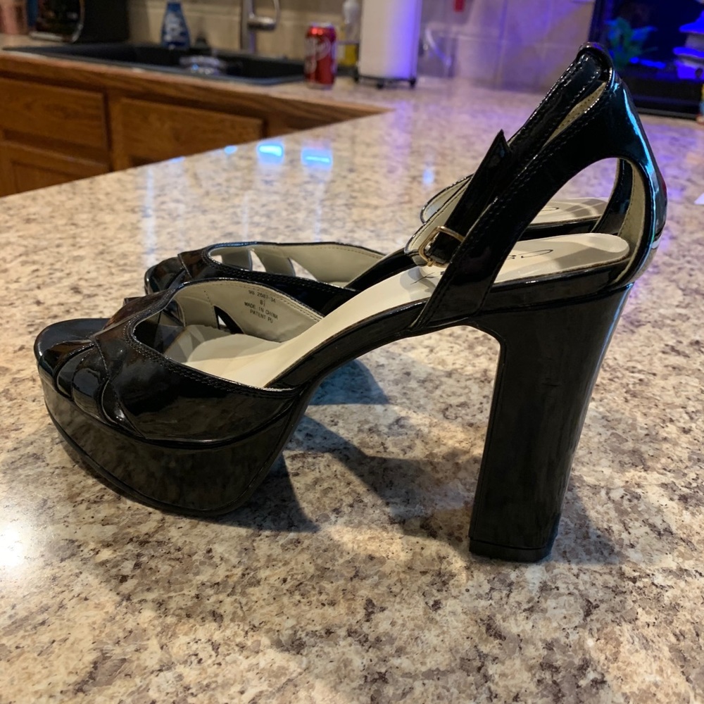Patent strappy heels